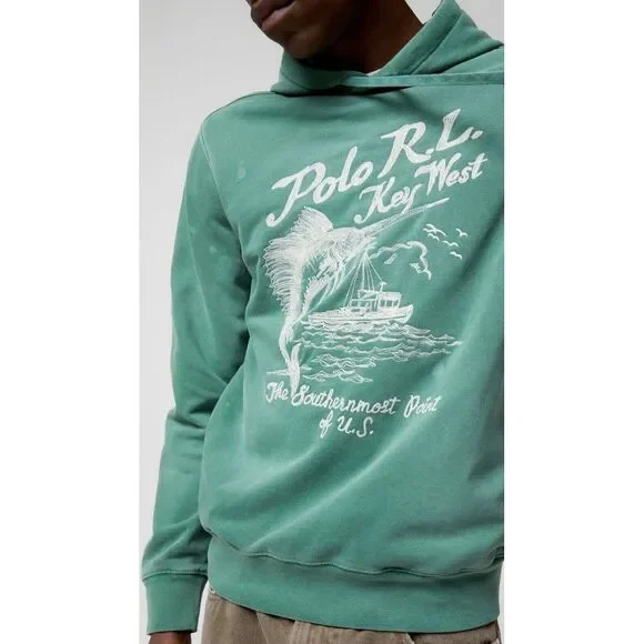 Polo Ralph Lauren Key West Fleece Hoodie Men Sz Small Green Nautical Graphic New